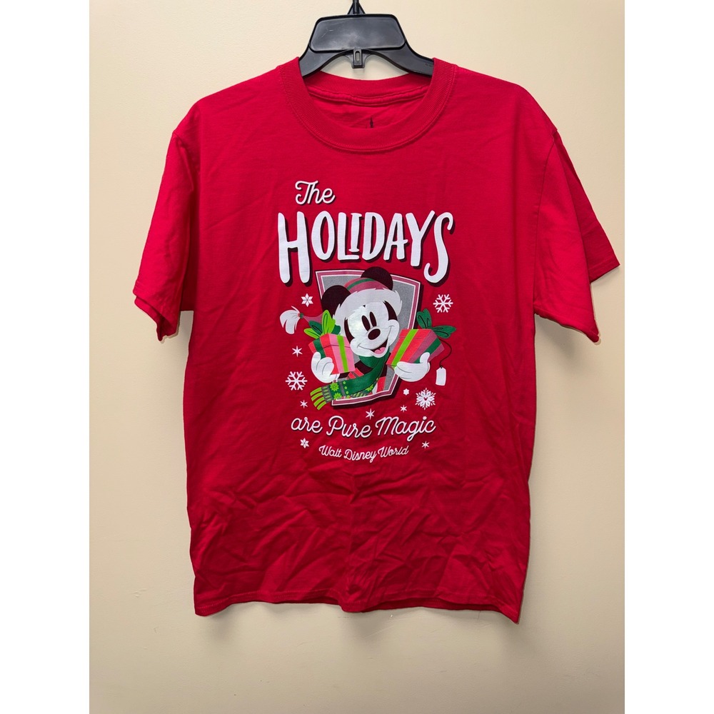 Disney Parks Mickey Mouse The Holidays Are Pure Magic Red Graphic Tee Mens M